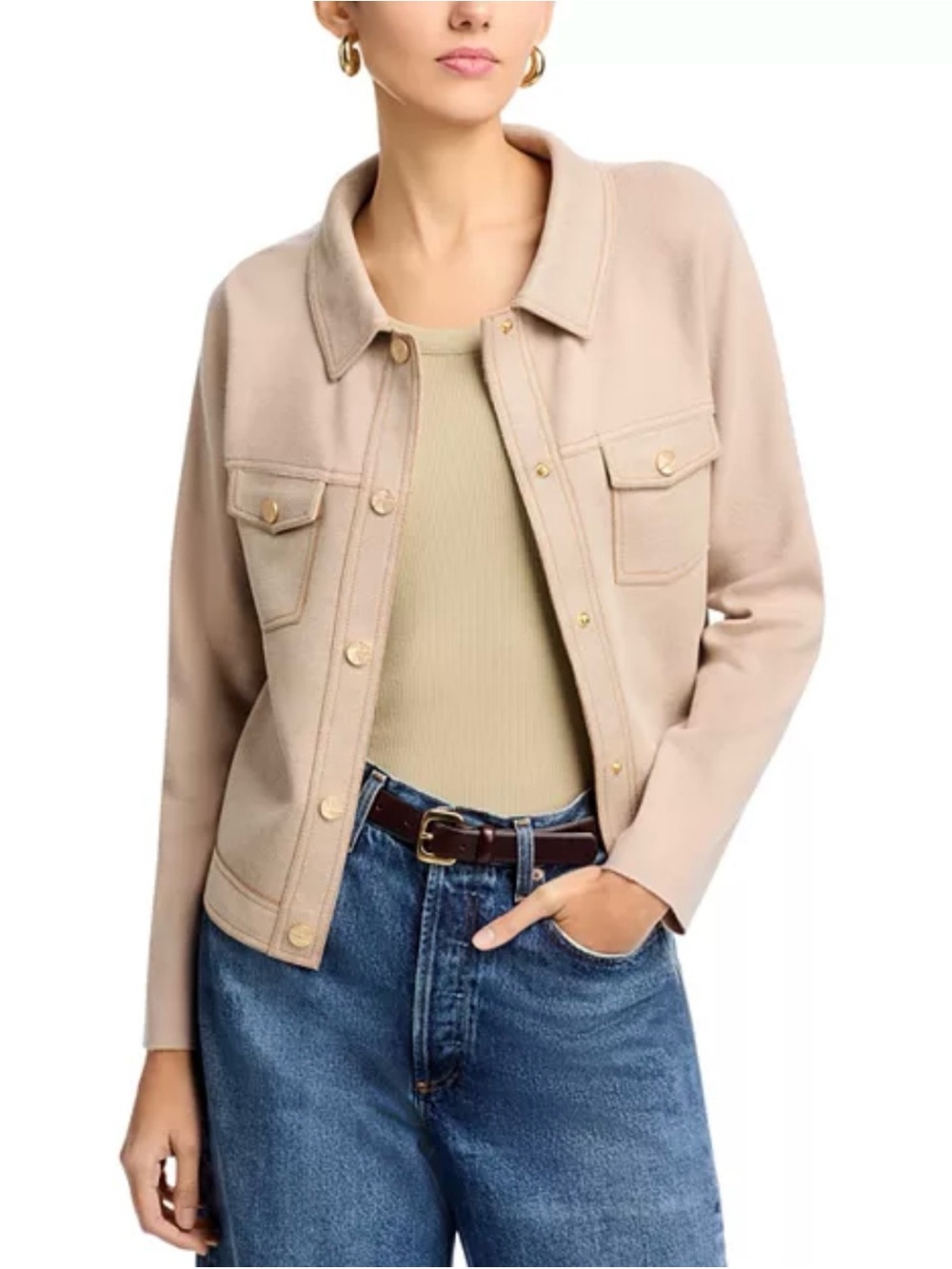 Sioni Light Beige Snap-Front Jean Jacket